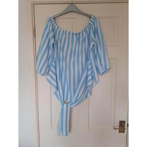 SHEIN Oxl/16 Blue & White Stripe Off-Shoulder Top